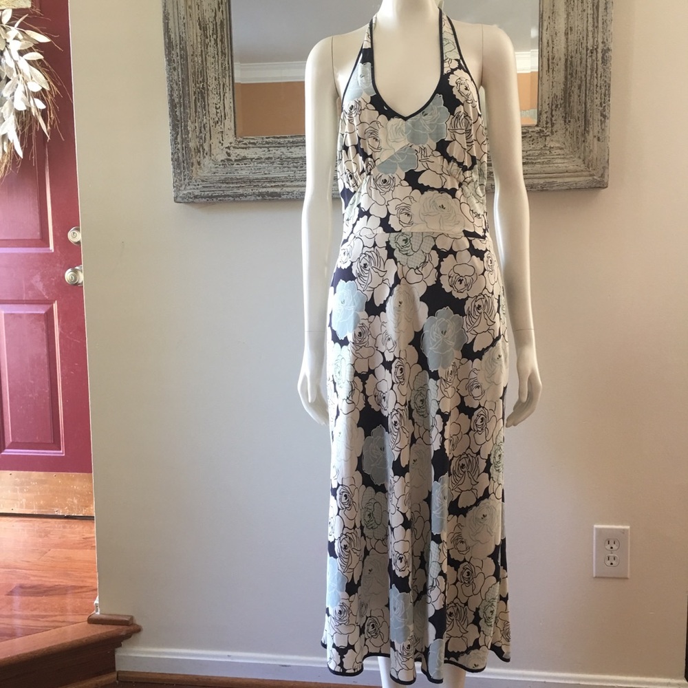 J Crew White Navy Blue Floral Halter Dress Size 4
